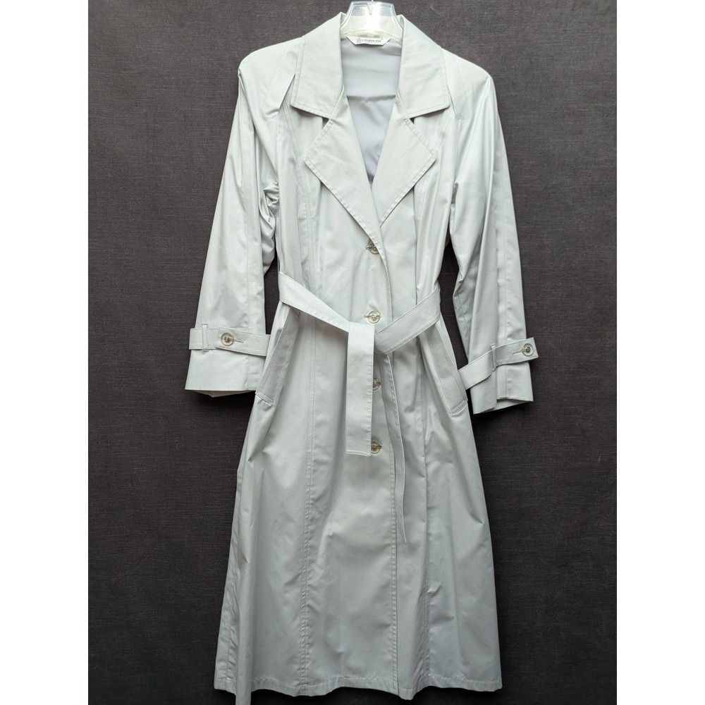Vintage London Fog Maincoats Light Blue Trench Coat Belted City Chic Luxe Size 8